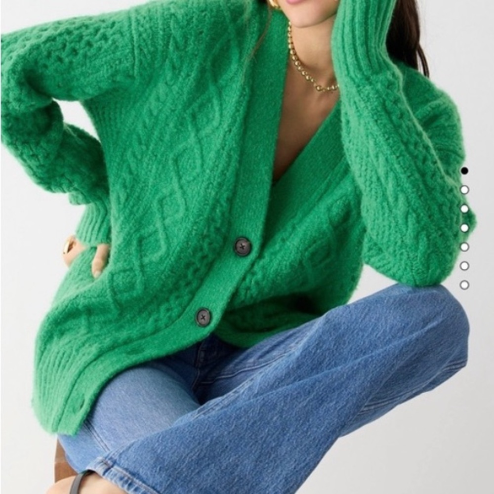 J. Crew Cable Knit Stretch Wool Cardigan Kelly Green Sz small NWOT